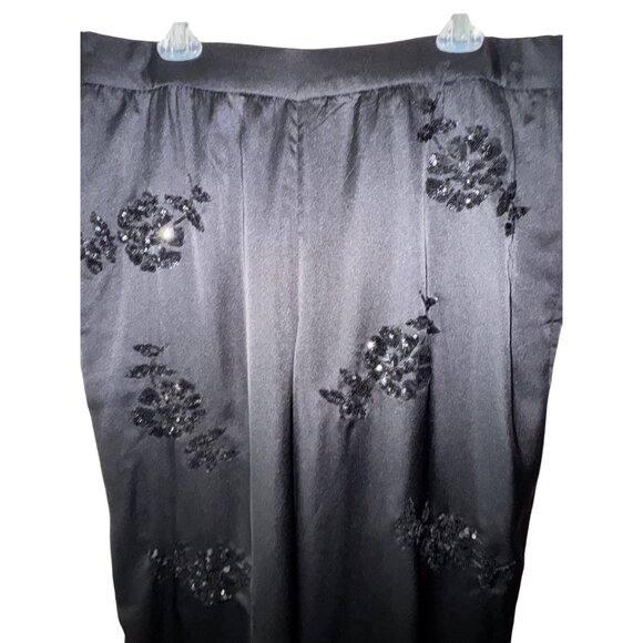 Ann Taylor Black Sequin Satin‎ Floral Pants Plus Size XXL Classic Luxury Glamour - Picture 2 of 8